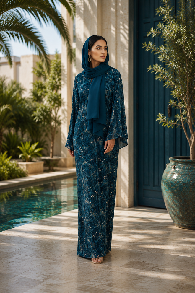 Azure Mosaic Embellished Abaya