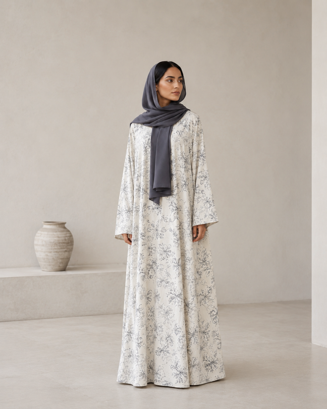 Botanical Printed Linen Abaya
