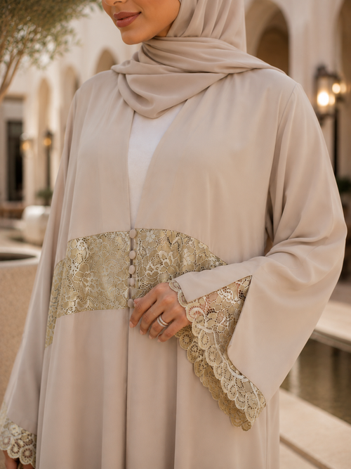 Sand Lace Elegance Abaya