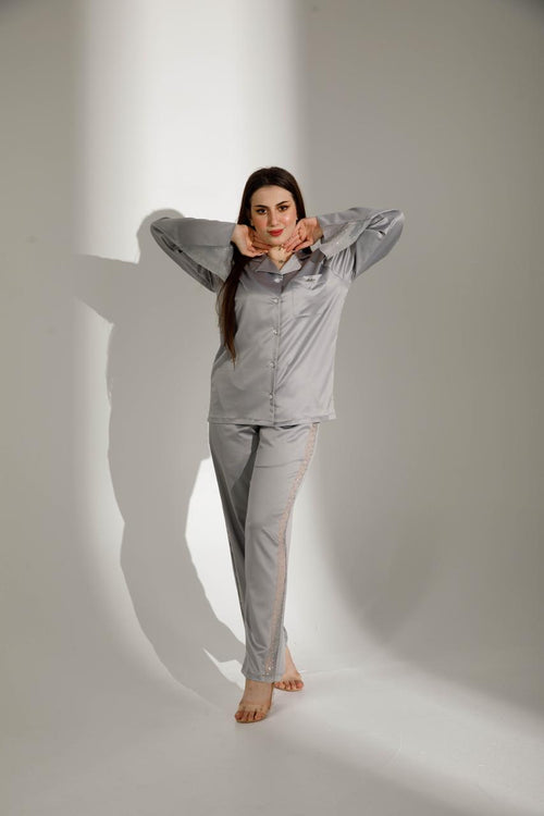 Silver Crystal Detail Pajama Set