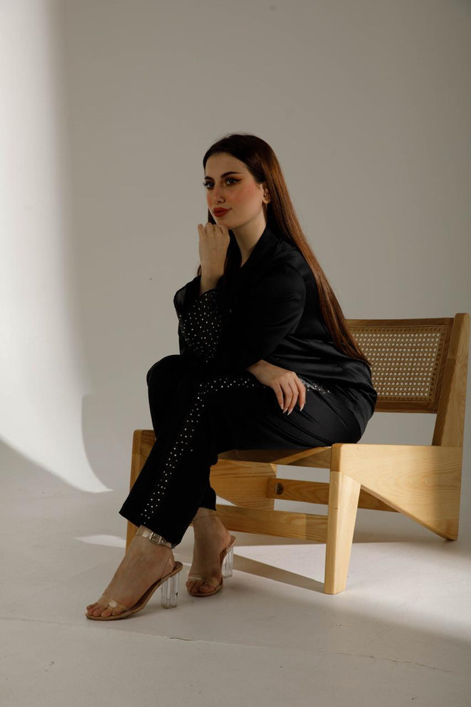 Black Crystal Detail Pajama Set