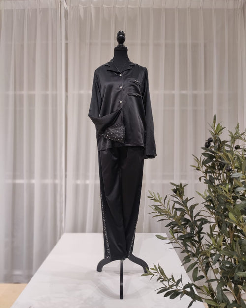 Black Crystal Detail Pajama Set