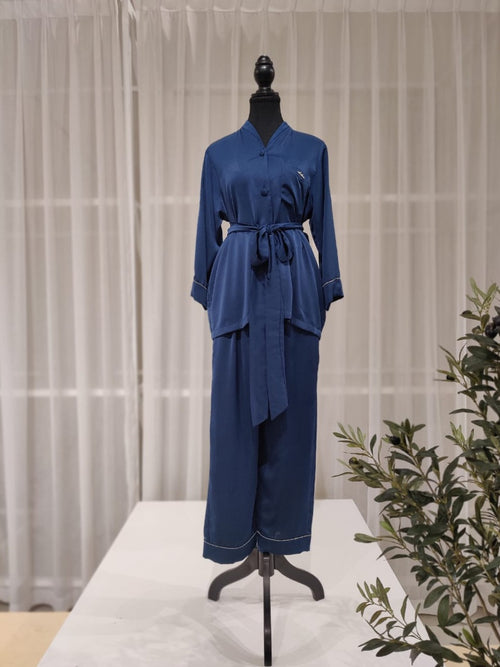 Navy Blue Micro Crystal Pajama Set