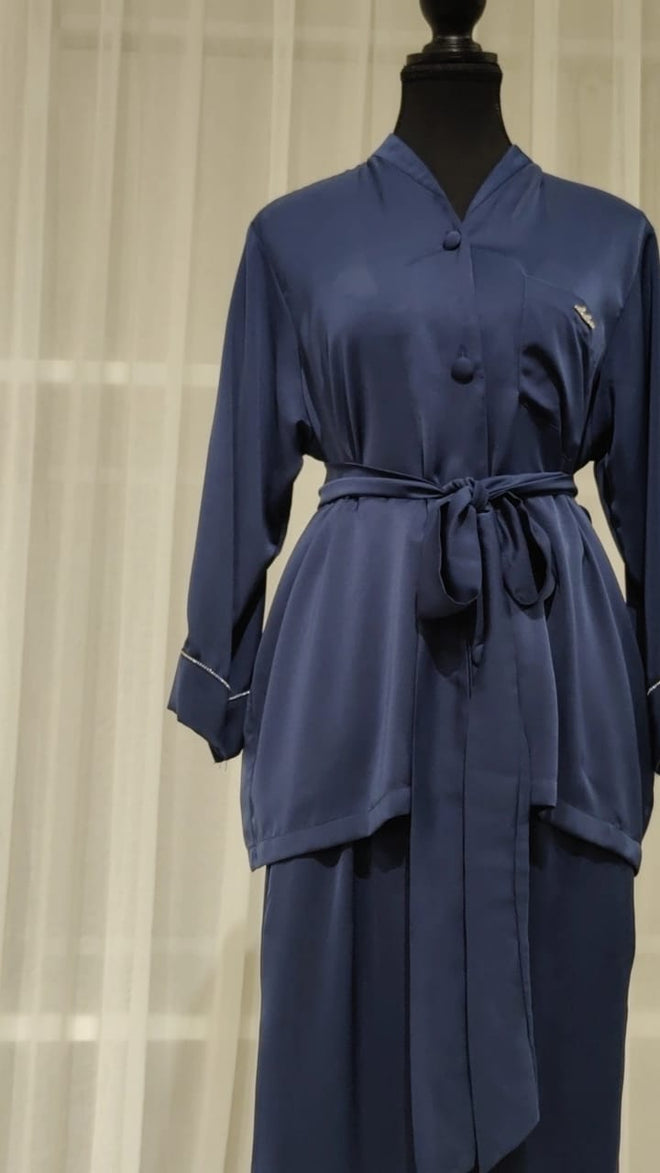 Navy Blue Micro Crystal Pajama Set