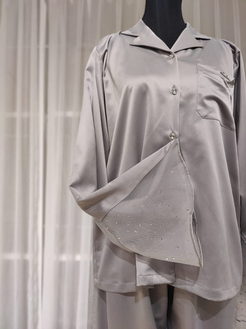 Silver Crystal Detail Pajama Set