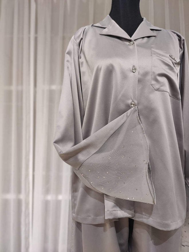 Silver Crystal Detail Pajama Set