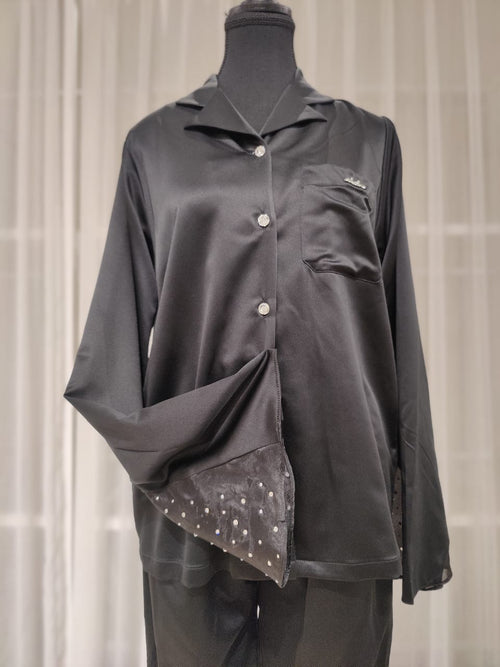 Black Crystal Detail Pajama Set